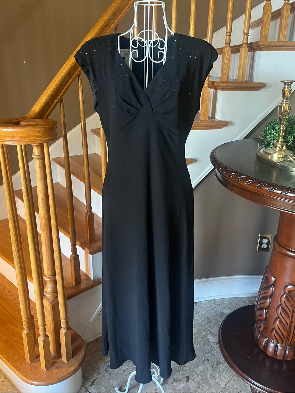 Vintage 90s Jones New York Black Midi Beaded Cocktail Dress LBD Formal Sz 10P